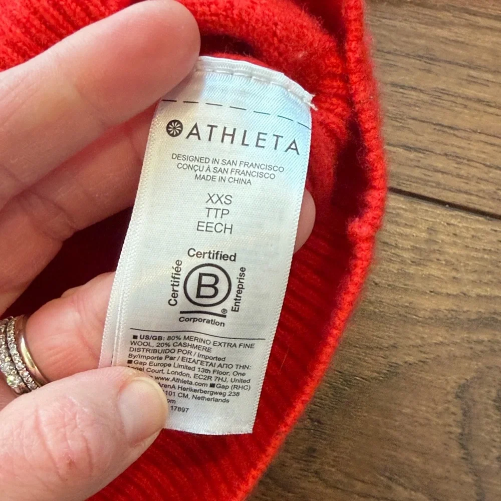 Athleta Alpine Crewneck Women's Red Merino Wool / Cashmere Sweater XXS - C13-004